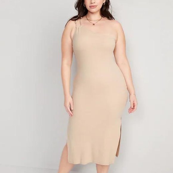 Old Navy Fitted One-Shoulder Double-Strap Rib-Knit Midi Dress for Women New - Picture 4 of 7